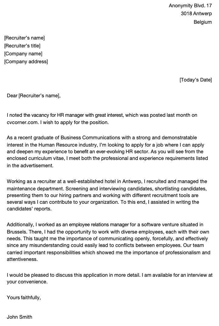 Example of professional cover letter